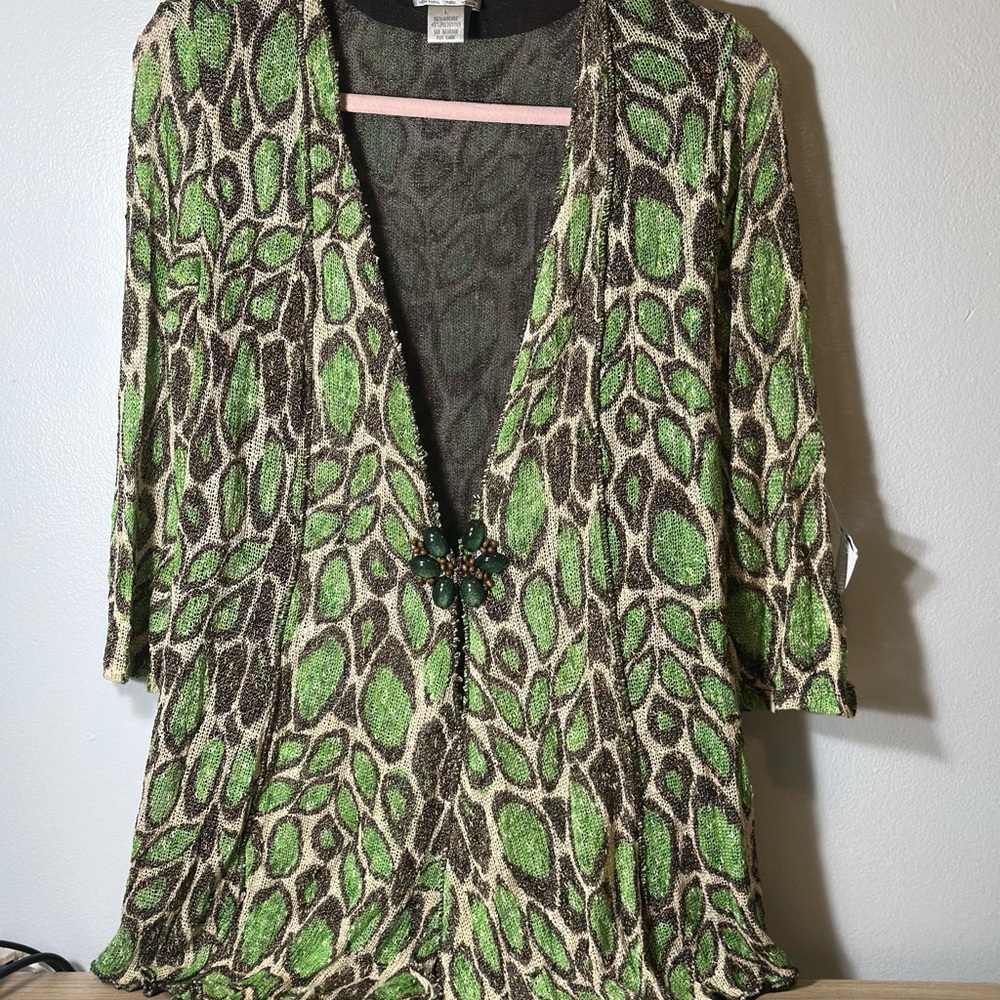 Alberto Makali Green and Black Patterned Dress